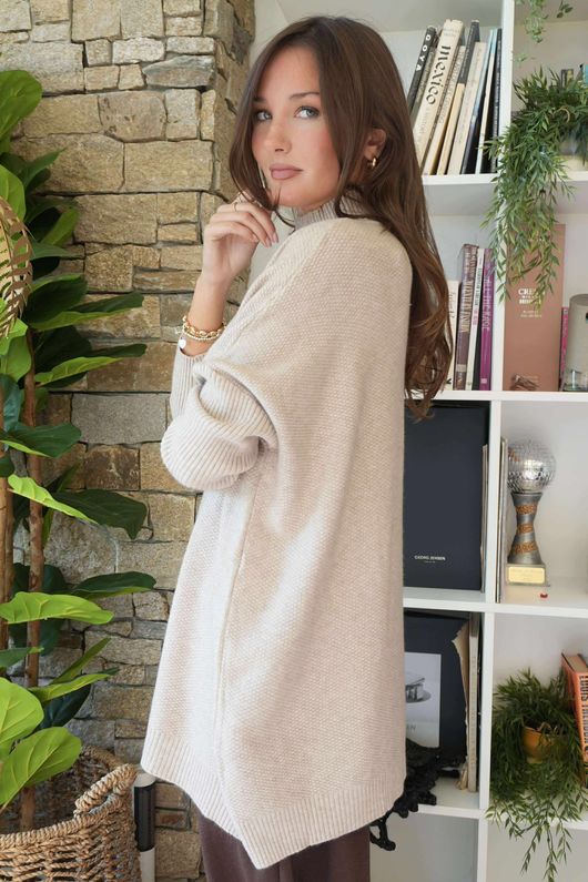 Charli Honeycomb Oversized Turtle Knit Oatmeal Marl
